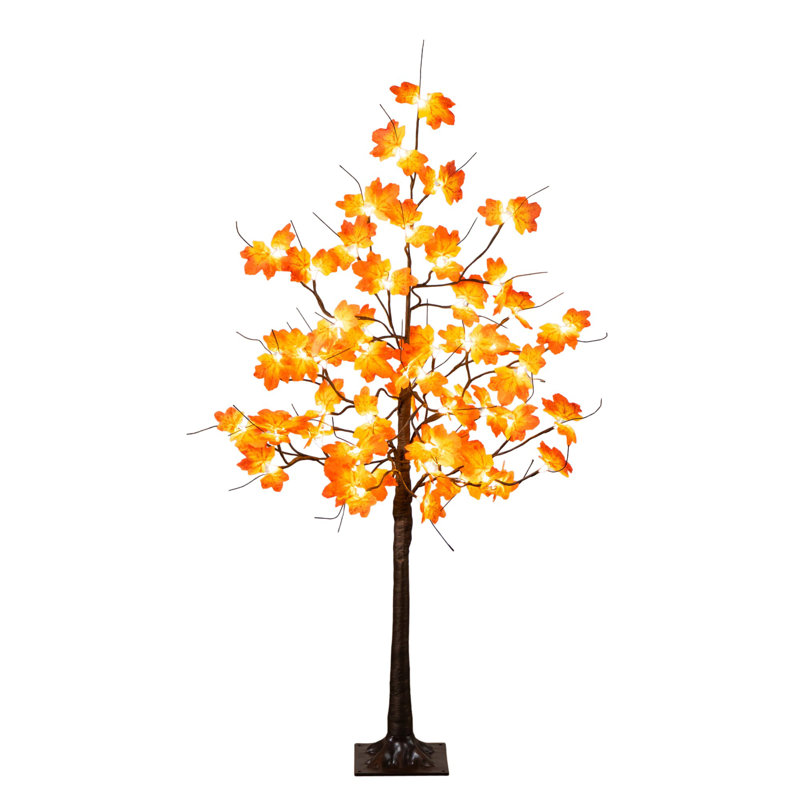 Arbre d'automne artificiel pré-éclairé avec 56 lumières DEL blanc chaud et orange en forme de citrouille