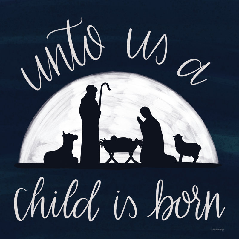 «Unto Us A Child Is Born» par Kyra Brown - impression, H 12 po x l 12 po, Non, Wrapped Canvas