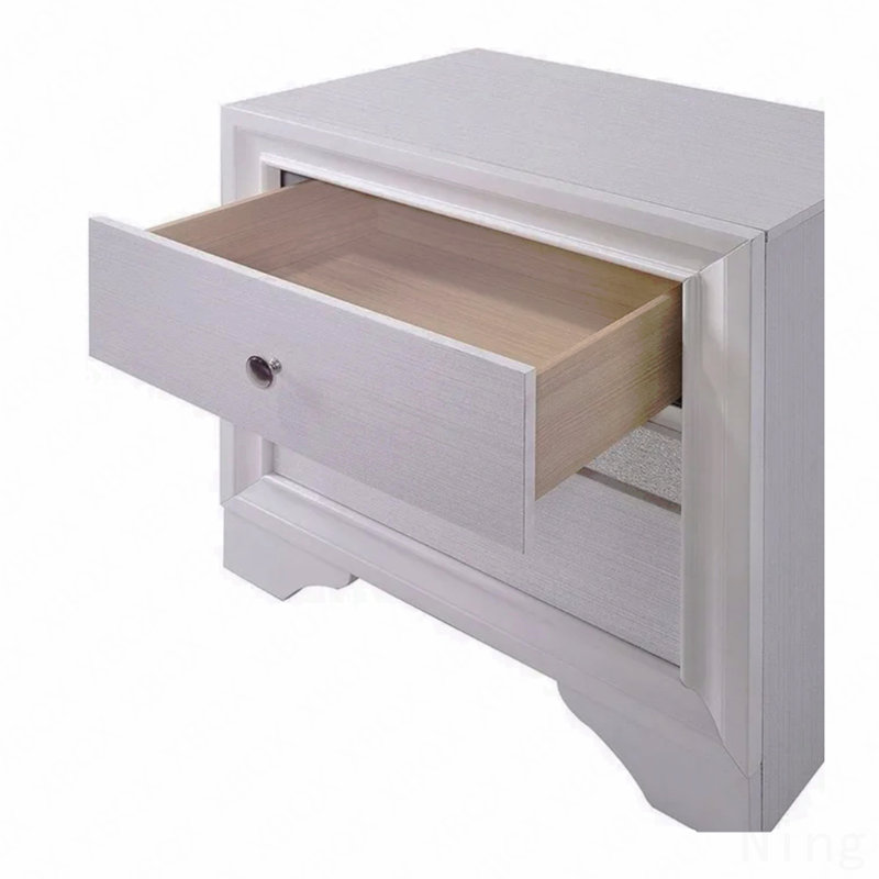 Table de chevet 3 tiroirs en bois avec boutons ronds en nickel, Blanc