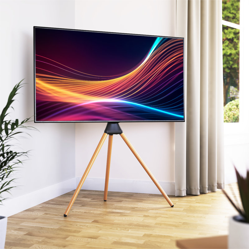 Freestanding Tripod TV Stand for TVs Up To 65" (Light Wood)