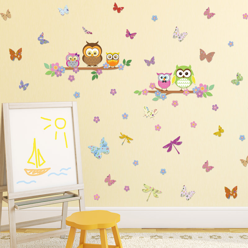 Colorful Butterflies and Owl Tree Kids Wall Sticker