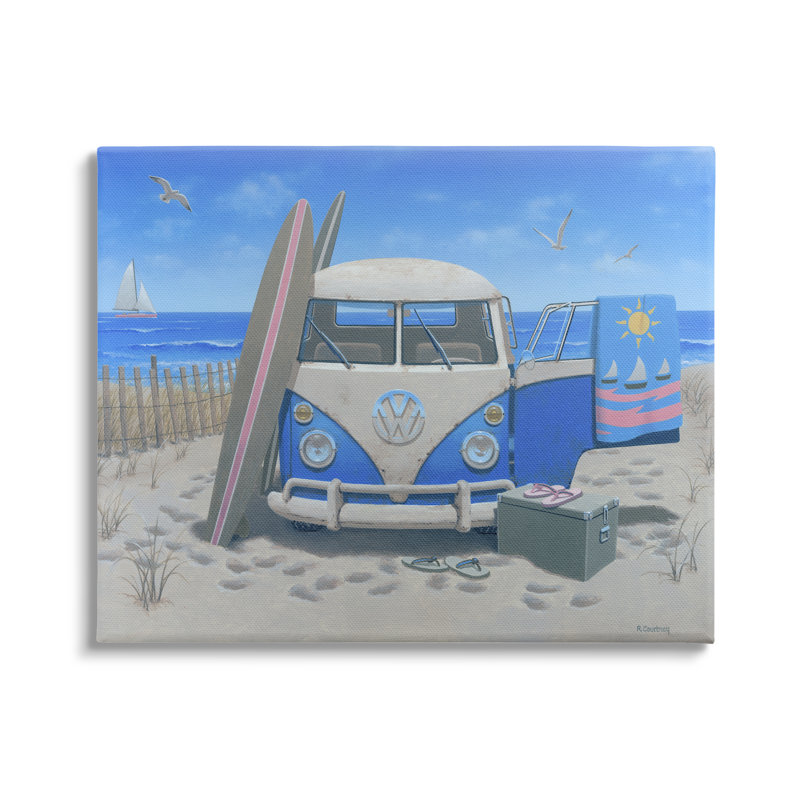 «Au-427», toile «Tropical Summer Beach Van On Canvas» par Richard Courtney, peinture, H 30 po x l 40 po x P 1,5 po