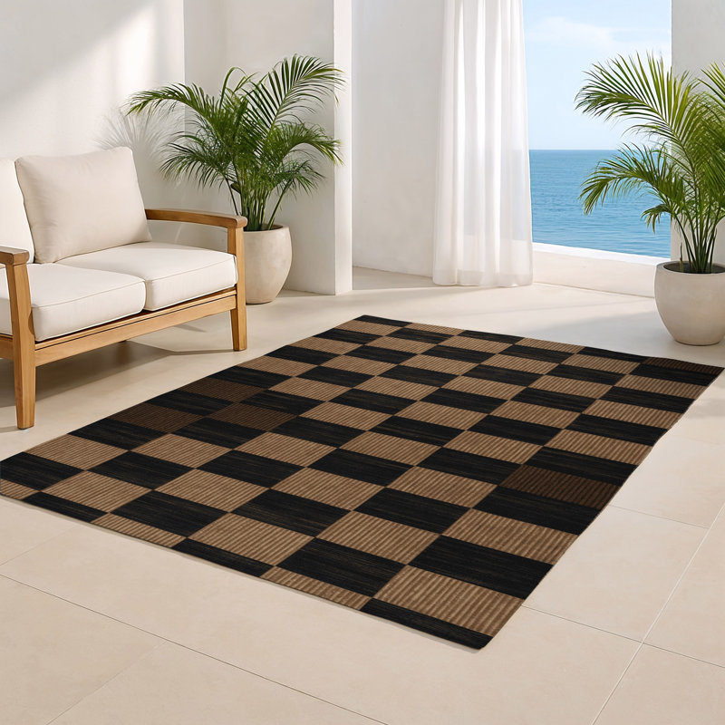 Tapis intérieur / extérieur noir à carreaux, Rectangulaire 2 pi x 3 pi