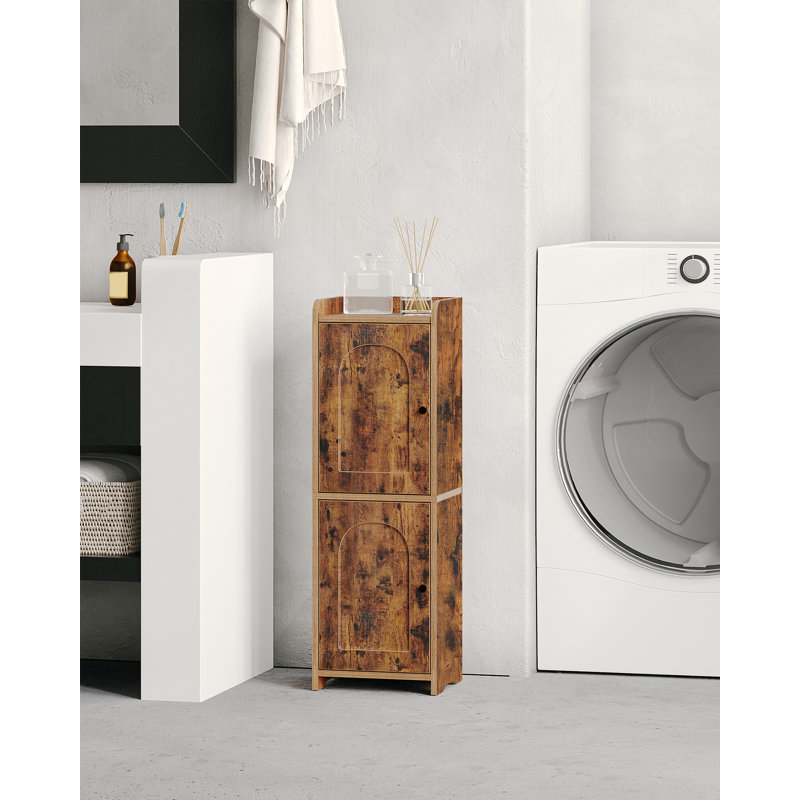 BBathroom Storage Cabinet, Corner Floor Cabinet with 2 Doors and Adjustable Shelf, Narrow Toilet Paper Cabinets, Bathroom Organizer for Small Spaces, 7.9" D x 9.8" W x 29.5" H Rustic Brown