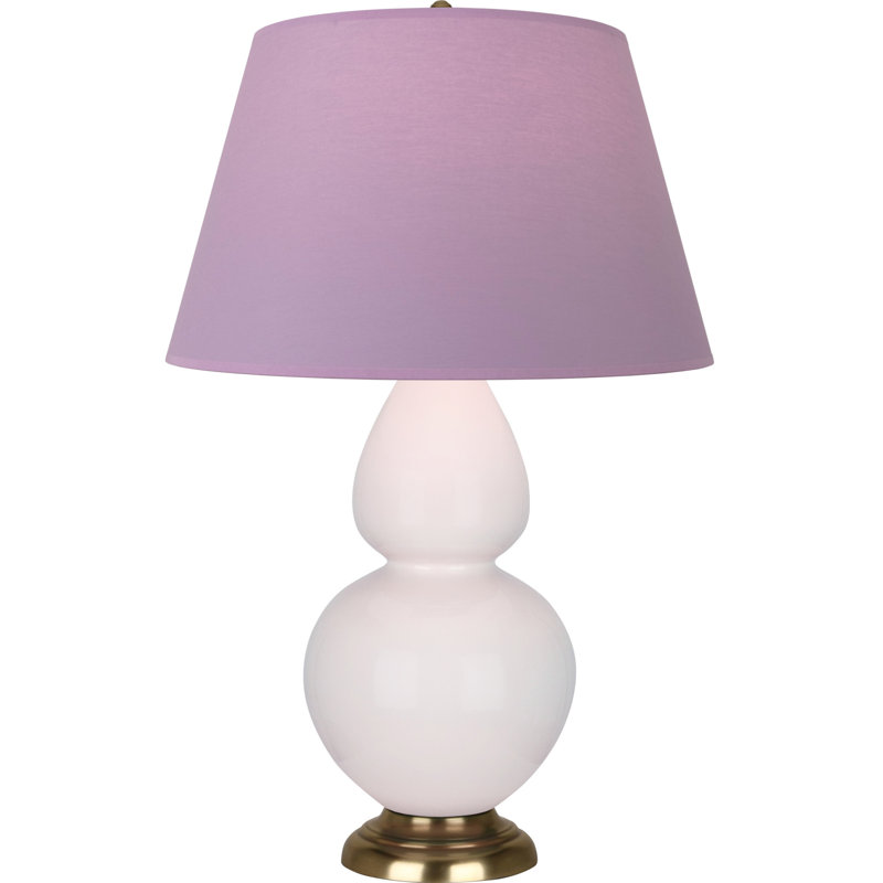Lampe de table double gourde en céramique, Lavande / prune, Rose glacé à l'eau de rose / argent antique, Laiton