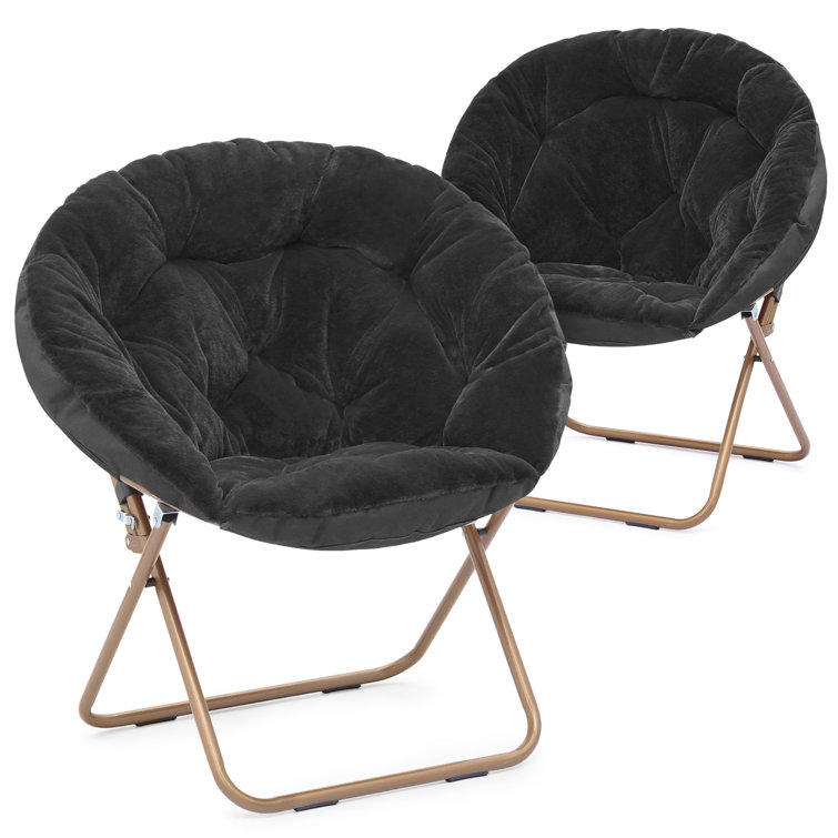 Foldable Faux Fur Saucer Chair Oversize Moon Chair With Metal Frame