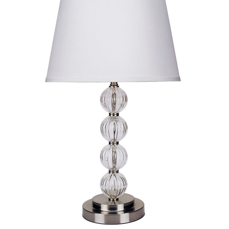 Lampe de table en métal de 28,5 po de hauteur avec finition en nickel satiné et orbe, abat-jour en lin