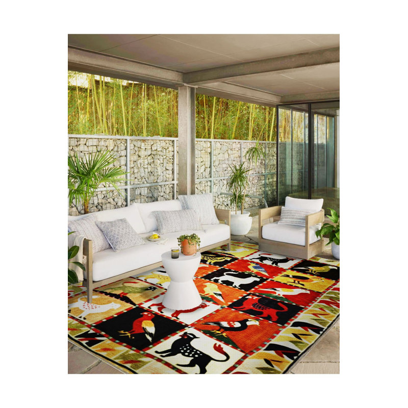 Tapis décoratif multicolore à motif animalier lavable à la machine, Sous-tapis rectangulaire de 3 pi 3 po x 4 pi 11 po