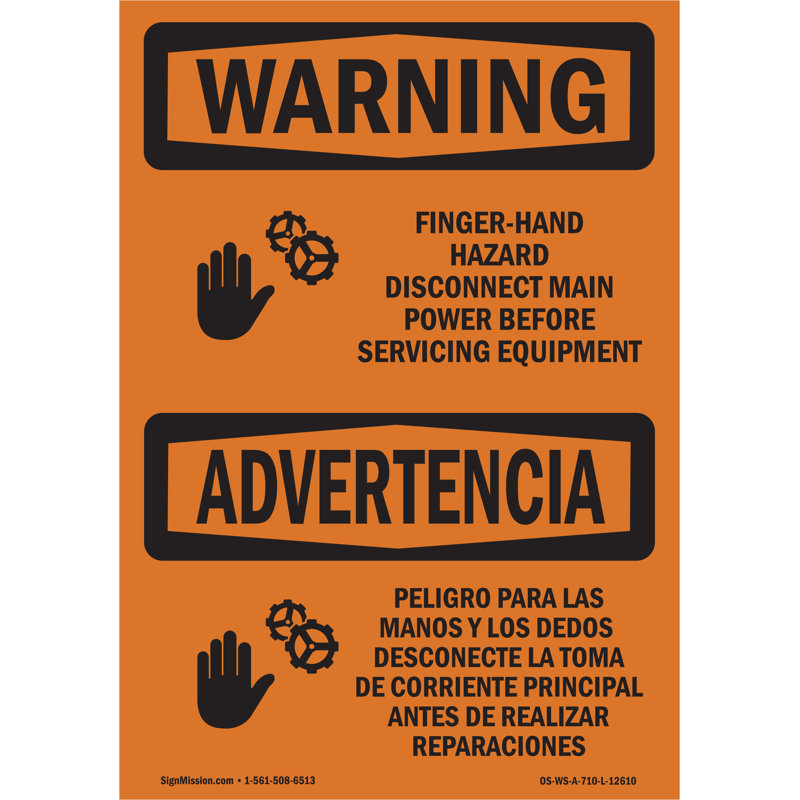 Finger - Hand Hazard Hand Aluminium Sign 12 x 18, H 18 po x l 12 po x P 0,1 po