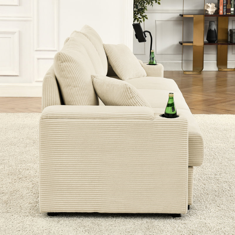 Moderne avec tissu respirant: velours côtelé beige pour le salon, siège de 22,5 po et chaise de rangement, Beige