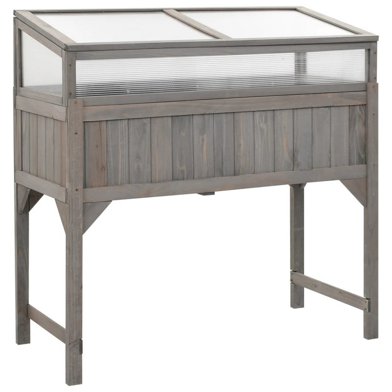 Lit de jardin surélevé d'extérieur avec serre, bois de sapin massif gris 43 po