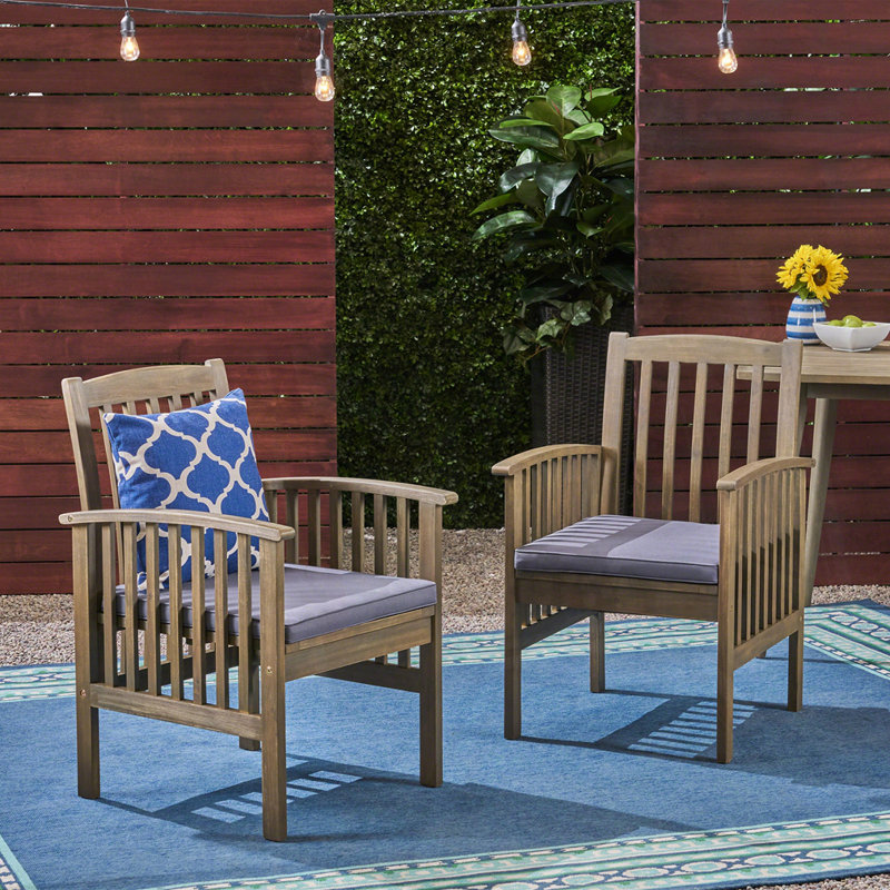 Ensemble de 2 chaises d'extérieur avec coussins pour l'extérieur, Beige, Naturel