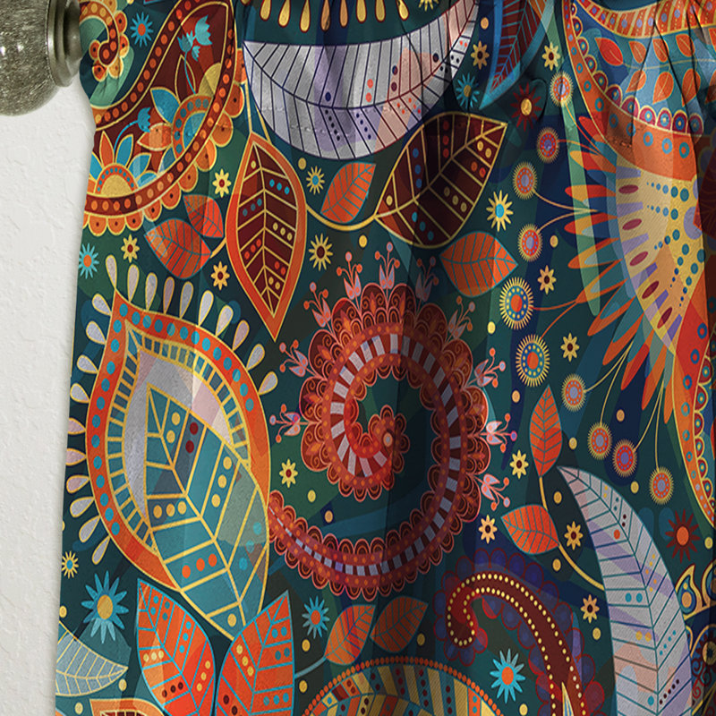 Paisley Floral Pattern - Bohemian & Eclectic Blackout Curtain Single Panel, 52" W x 63" L