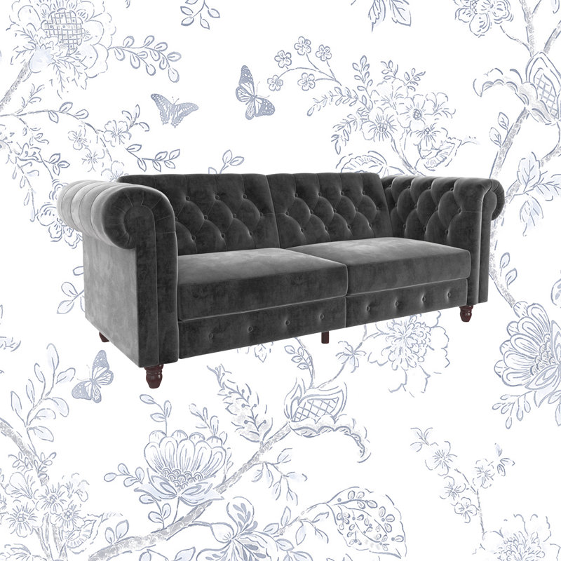 Dimmitt 3 Seater Velvet Sofa, Gray Velvet