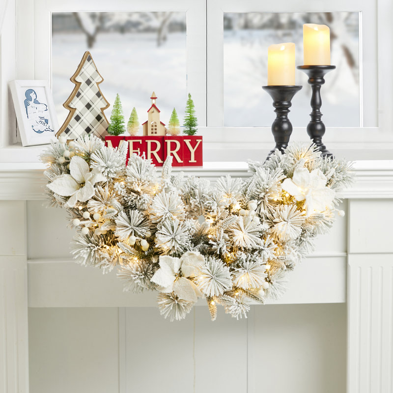 3' Pre-Lit Flocked Greenery Christmas Faux Swag with Lights