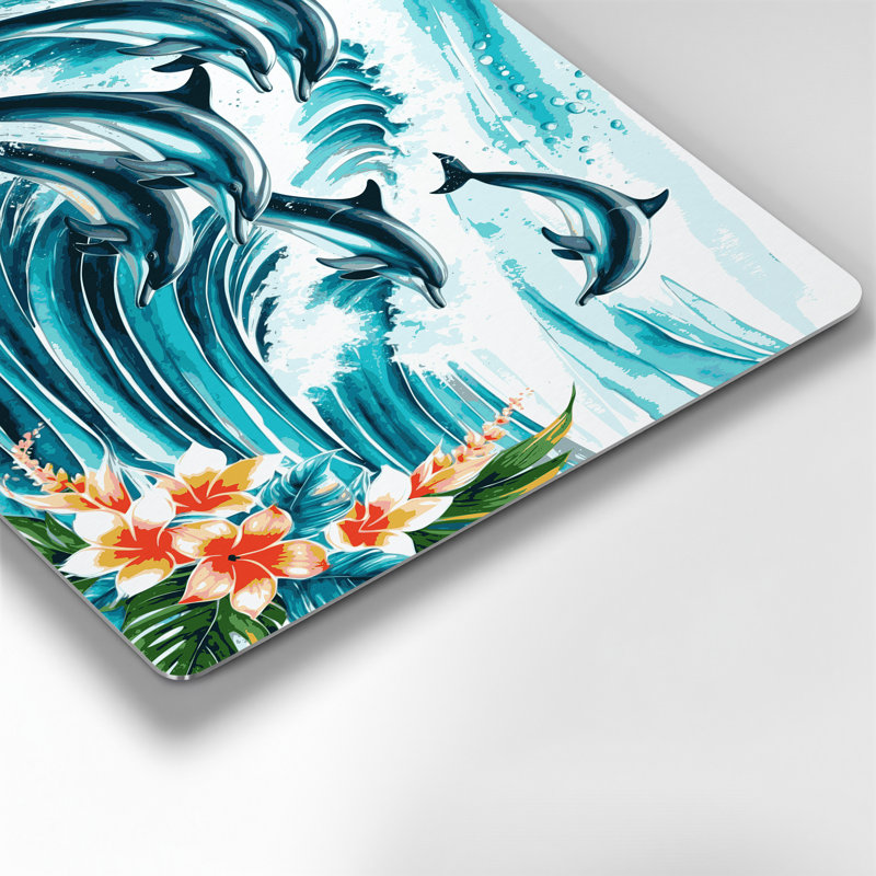 «Hawaiian Leaping Dolphins», art mural en métal bleu, H 11 po x l 14 po