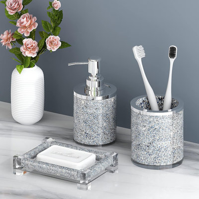 Three piece silver crystal broken diamond bathroom set
