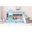 Lit superposé Twintwin avec glissade, 2 tiroirs et 3 tablettes en bleu. Fabrication en bois massif de plus de 6 ans. Longueur de 106,3 po x largeur de 76,6 po et hauteur de 72,8 po. Capacité de poids de 250 lb par lit. Pas de sommier tapissier-130429129-130429131