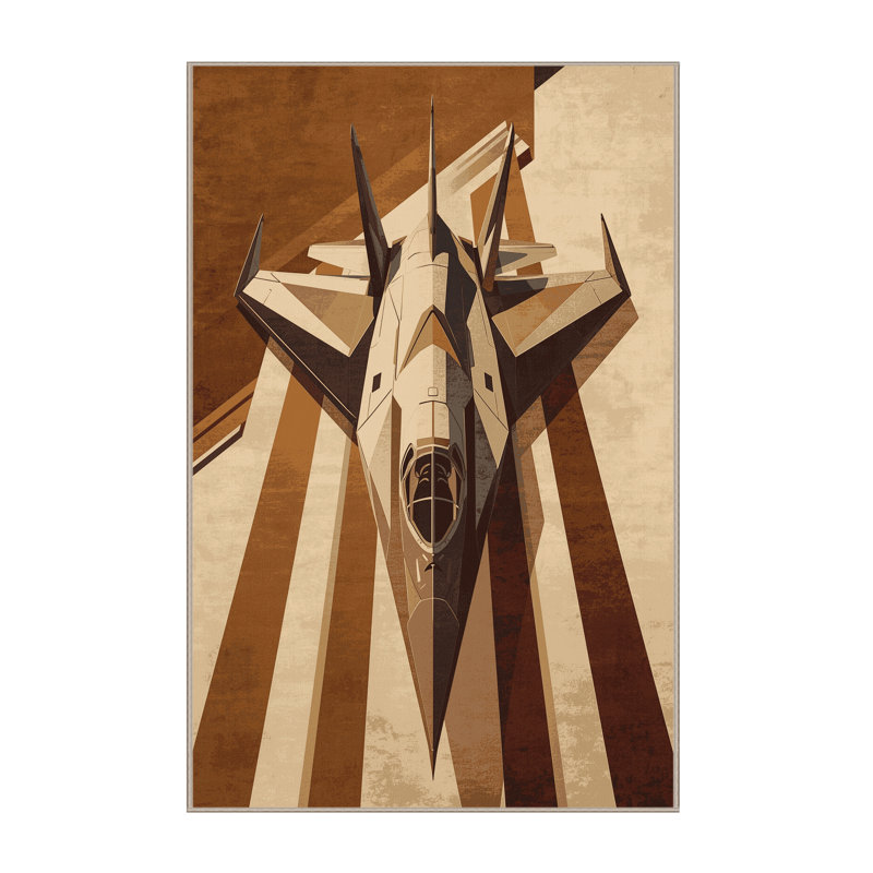 Machine Washable Vehicles And Transportation Supersonic Jet Airplane Sleek & Chic Modern Geometric Rug in Brown – Beige Binding
