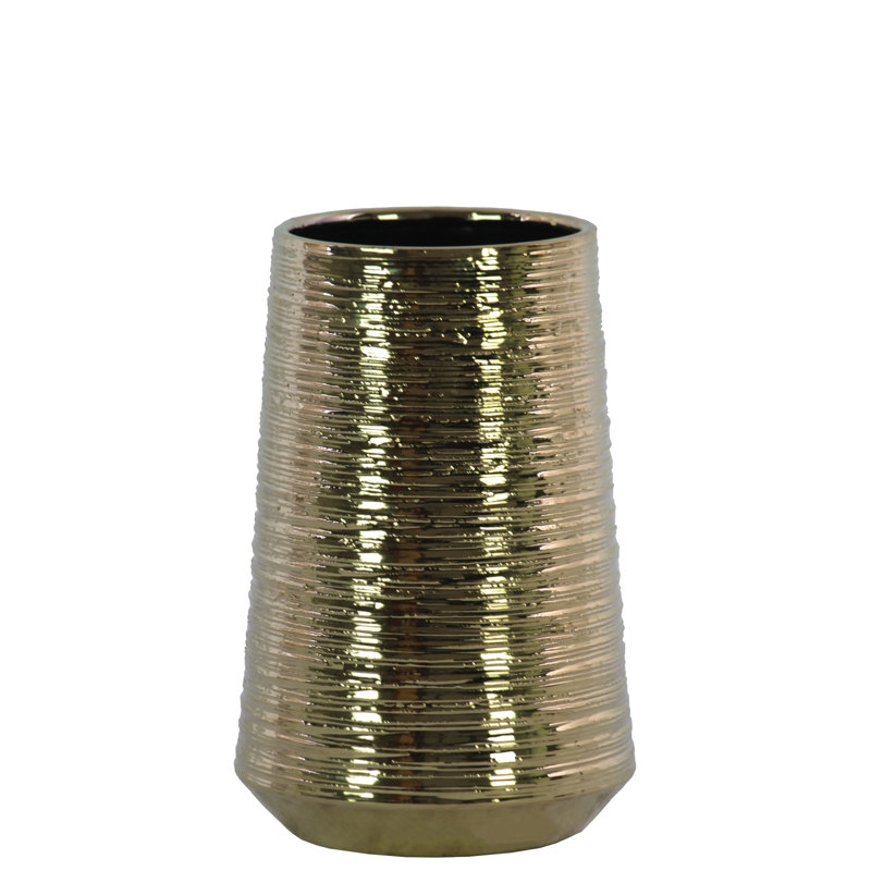 Vase de table ronde en céramique peignée, Or, H 8,5 po x l 5,75 po x P 5,75 po