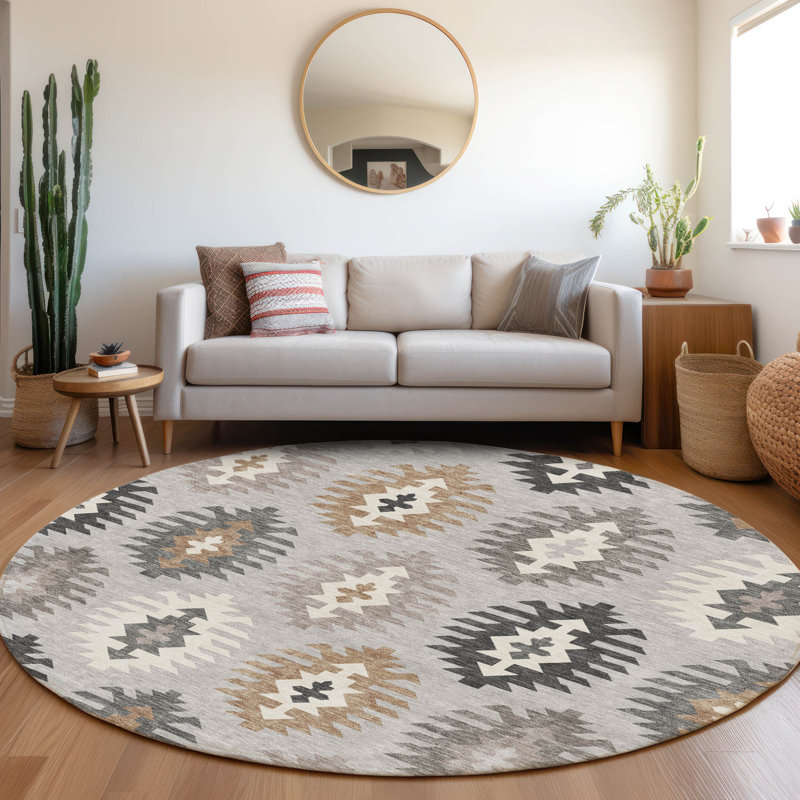 Premium Machine Washable Prisco Silver Rug, Round 8'