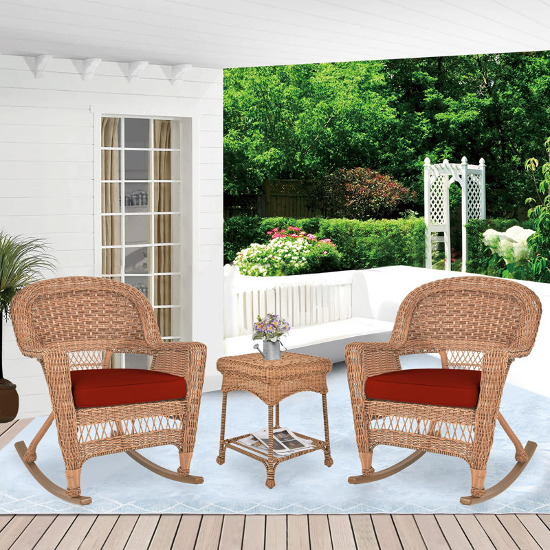 Starner 2 - Person Patio Conversation Set with Cushions, Honey, Red Orange