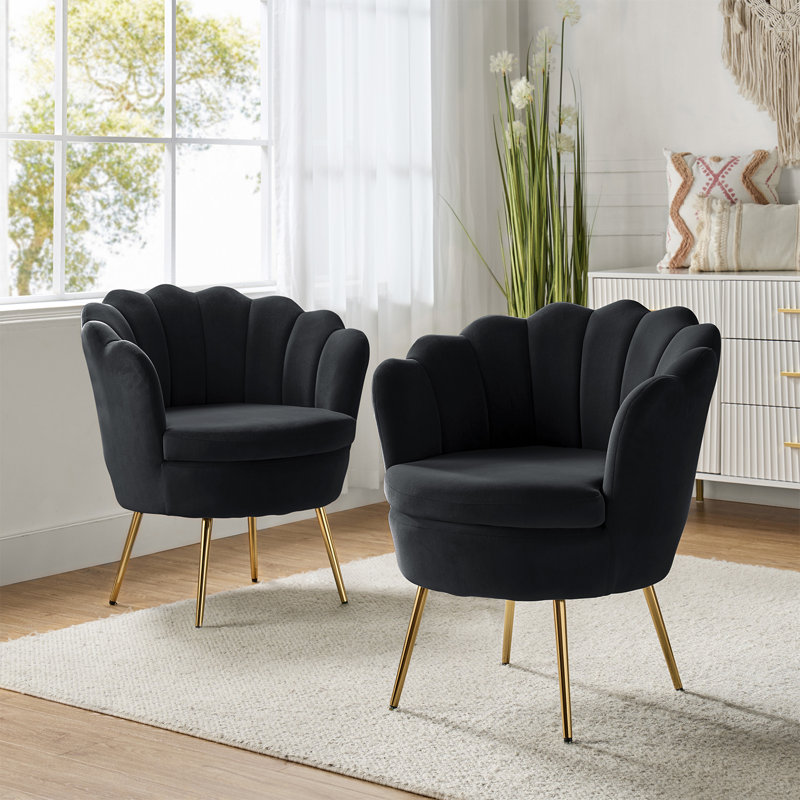 Fauteuil demi-tonneau en velours 30 po Hendrix, Noir