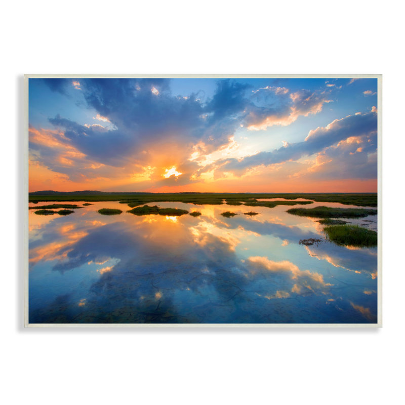 Coastal Lagoon Pond Sublime Orange Blue Sunset Sky, H 19 po x l 13 po, Plaque murale