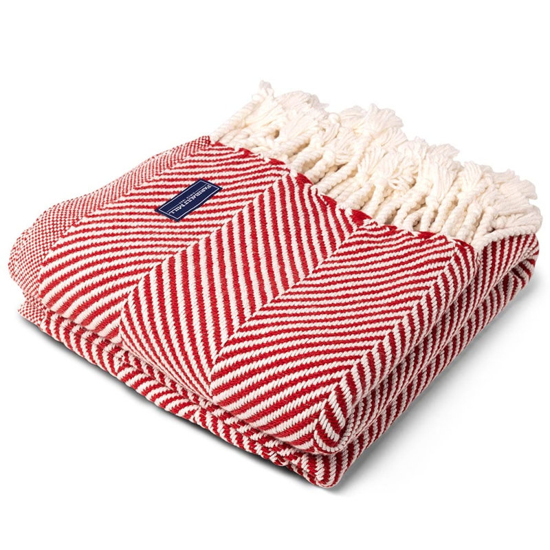 Monhegan Cotton Throw With Fringe, Red Chevron