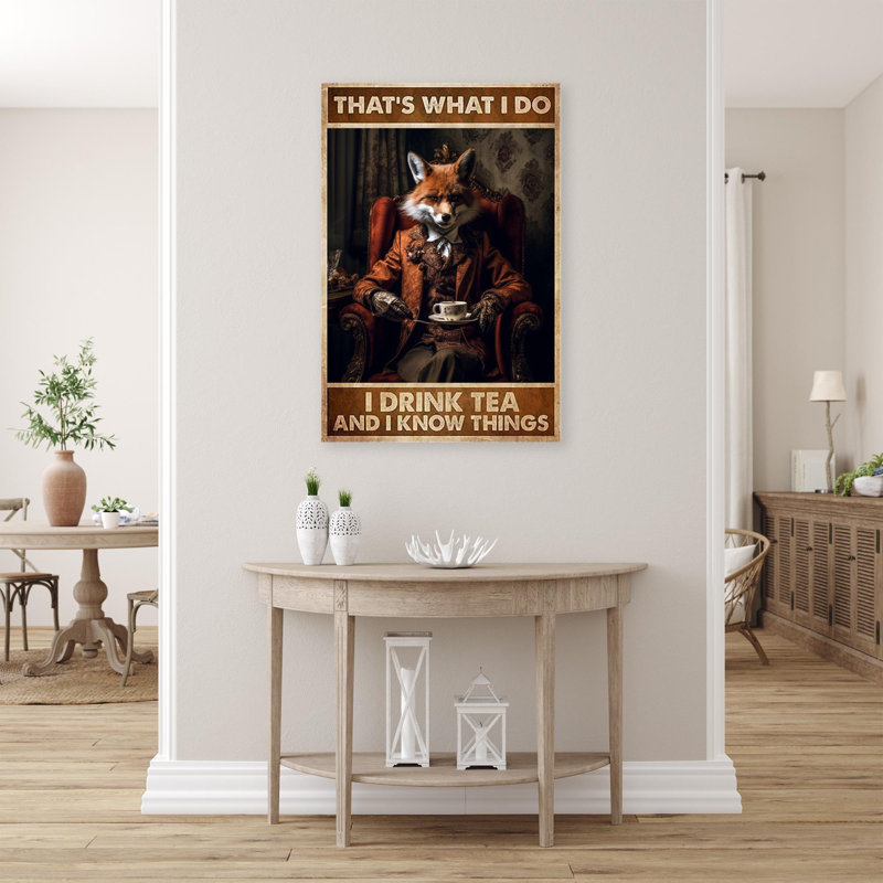 Fox I Drink Tea, impression sur toile, H 36 po x l 24 po x P 1,25 po