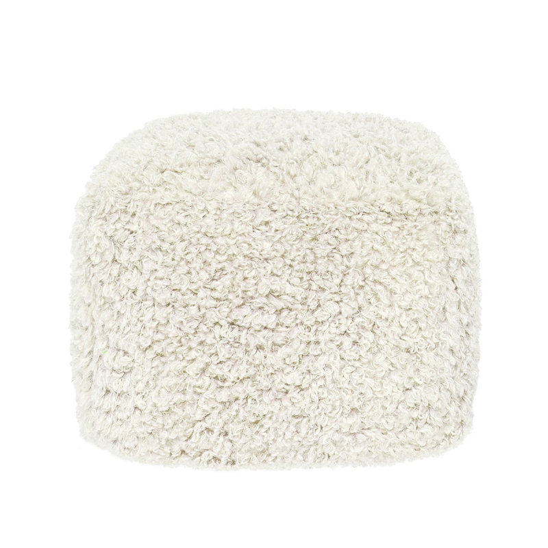 Ivory Boucle Upholstered Modern Square Pouf