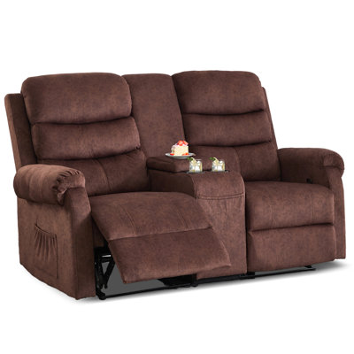 Manual Reclining Loveseat Sofa With Cup Holders & Storage Console For Living Room, RV, Home Theater