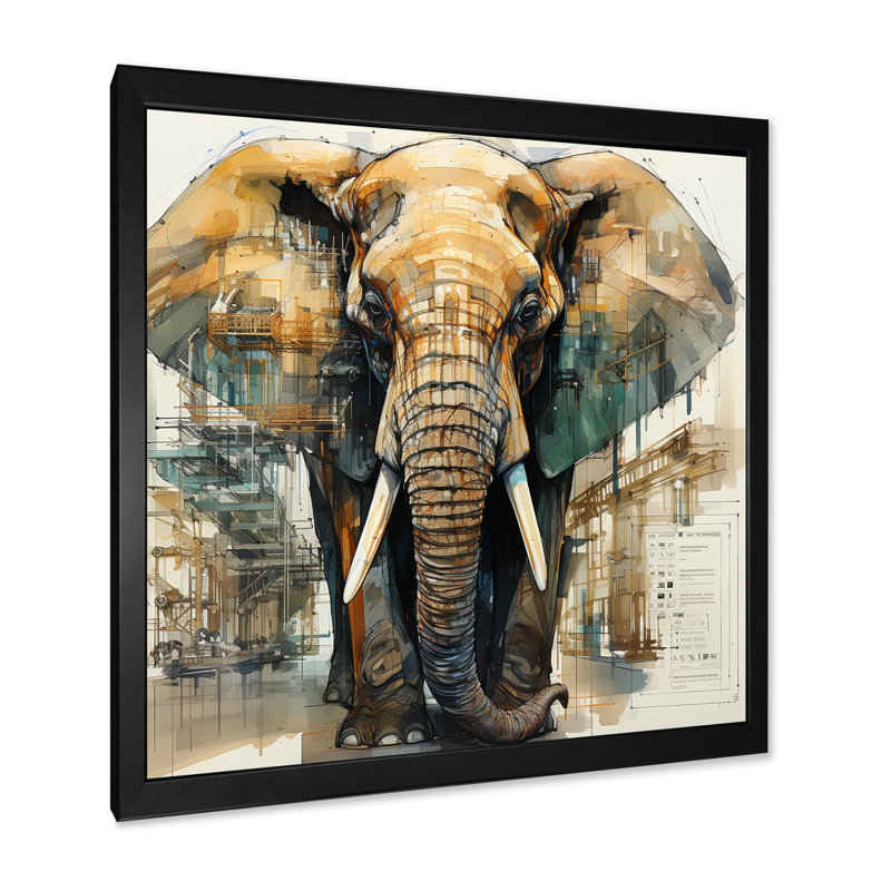 Dessin d’analytique d’un éléphant, H 24 po x l 24 po x P 1 po, Cadre simple noir