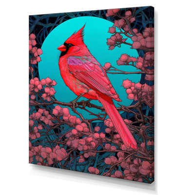 " Red Cardinal Bird Under Full Moon "
