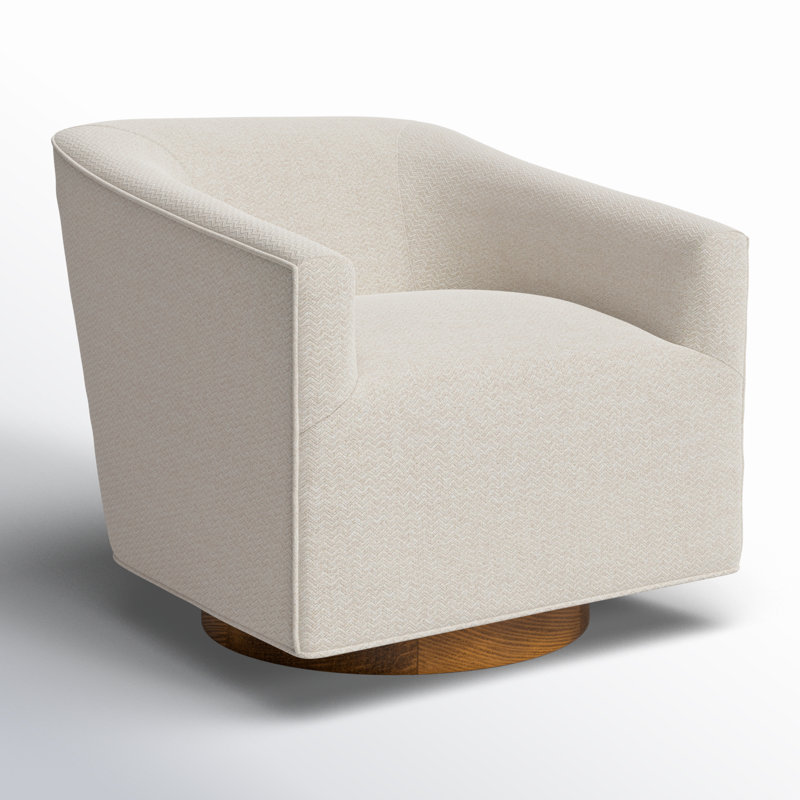 Whittle Upholstered Swivel Barrel Chair, French Beige Basketweave