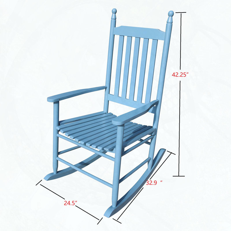 Chaise berçante en bois avec dossier à lattes, Bleu