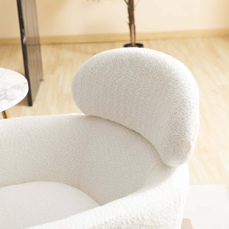 Fauteuil demi-tonneau avec pieds évasés en métal Demetrius, Mélange de polyester blanc