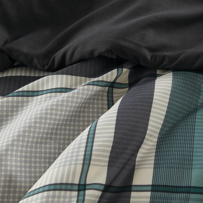 Grand, microfibre, édredon et drap 9 pièces, tissu écossais noir sarcelle, preuve