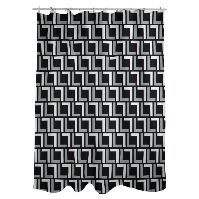 Rideau de douche géométrique simple, Noir/argent/blanc, Non