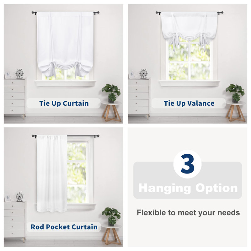 Makale Faux Linen  Textured Solid Color Blackout Tie Up Curtain for Kitchen Decorative Adjustable Balloon Rod Pocket Window Linen Curtain 1 Panel