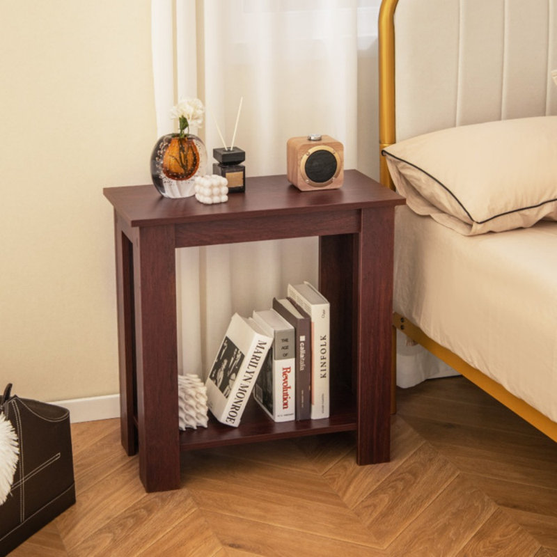 Table de bout compacte à 2 niveaux avec tablette de rangement, Brun