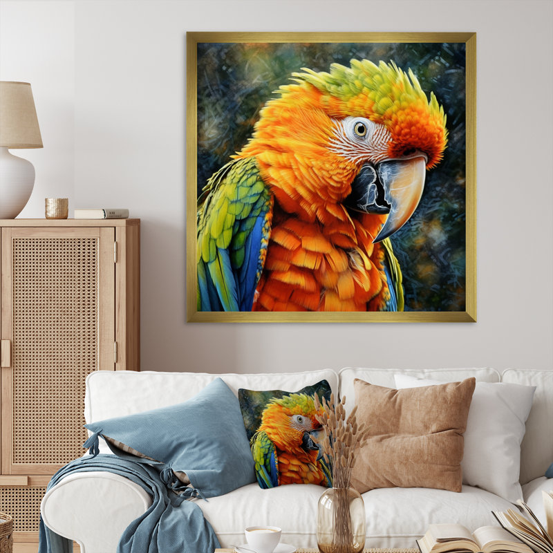 Perroquet tropical au paradis - impression, Cadre doré à une seule photo, H 30 po x l 30 po x P 1 po