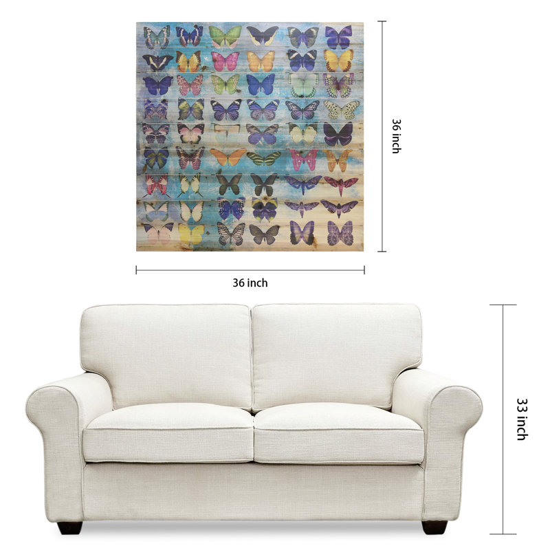 Colorful Butterfly Collection Print on Fir Wood Wall Art, 39" x 39"