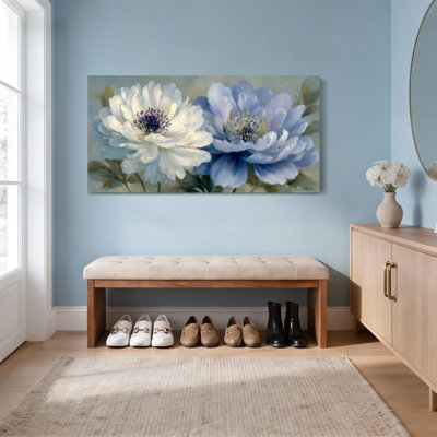 Tableau sur toile tendue avec des pivoines blanches et bleues