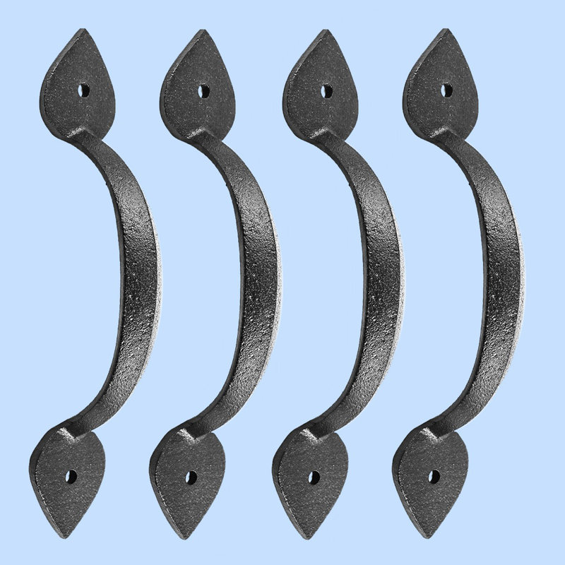 Black Wrought Iron Heart Tip Door Pulls, Set of 4