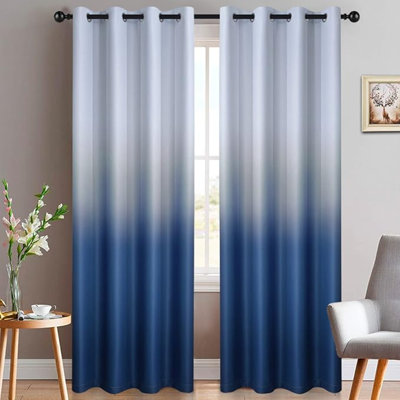 Yakamok Blue Ombre Curtains Light Blocking Gradient Color Drapes Room Darkening Thermal Insulated Grommet Window Panels For Living Room/Bedroom (2 Panels, 52X84 Inch)