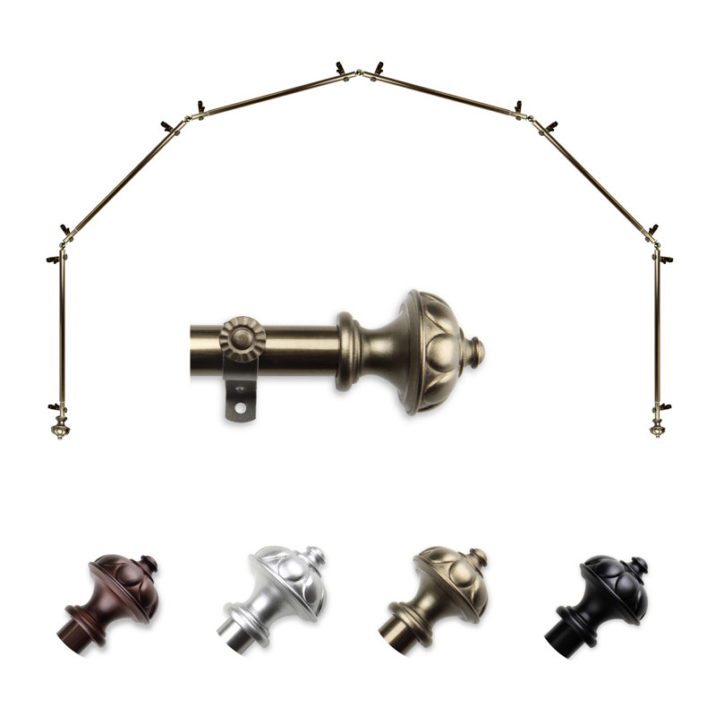 Adjustable 28'' to 48'' 0.81'' Bay Window Single Curtain Rod, Antique Brass, 28" - 48" (each side)