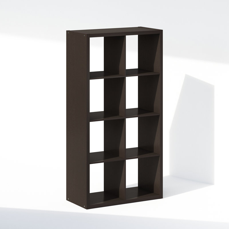  Simple Open Back Cube Storage Organizer, Standing Shelf, 8-Cube, Dark Oak