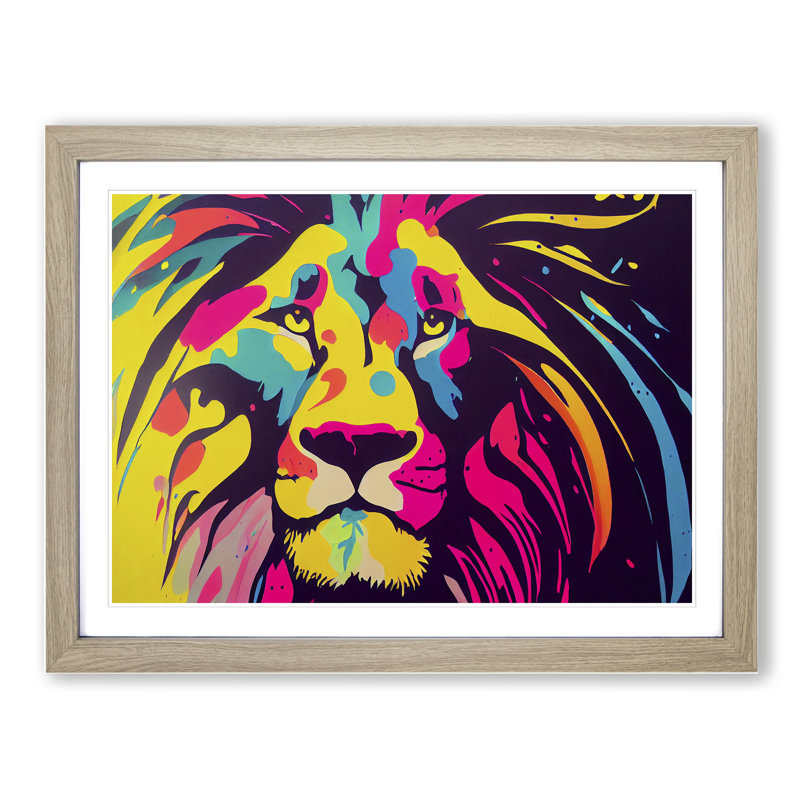 Lion Splash Vol.1 1 Piece Single Picture Frame Wall Art, 25cm H x 34cm W x 2cm D, Oak