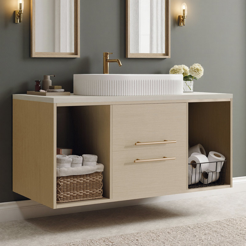 Ensemble de meuble-lavabo flottant 39 po avec évier en céramique et armoire de rangement en bois massif Modern Modern